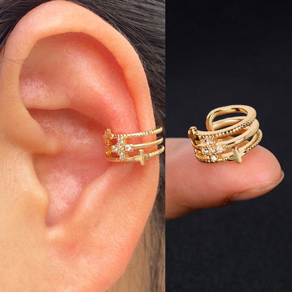 1Pc Hollow Geometry Rainbow CZ Cuff Wrap Clip On Earrings Women Girls Climber Ear Cartilage Bone Clips Fake Earring Non Piercing