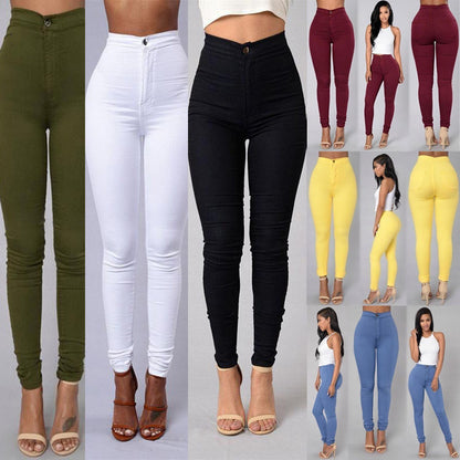 Casual Pants For Women High Waist Stretch Slim Trouser Skinny Candy Color Jeans